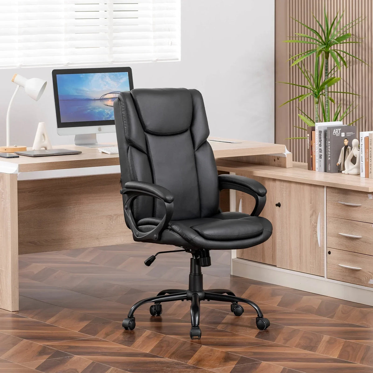 2026 NewMainstays Executive Ergonomic High Back Leather Home Office Desk Chair, Black