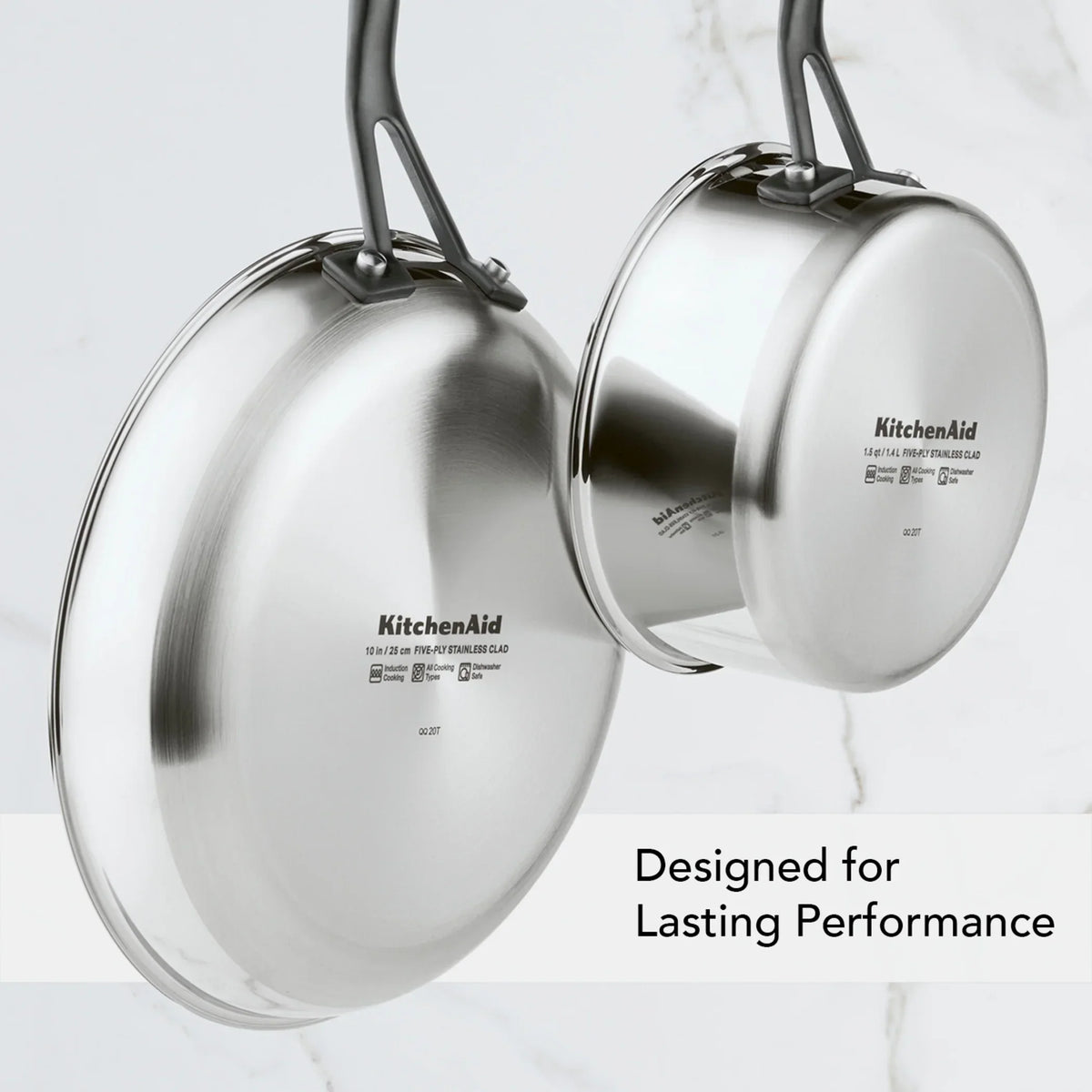 2026 NewKitchenAid 5-Ply Clad 10 Pcs Stainless Steel Cookware Induction Pots and Pans Set, Dishwasher Safe, Metal Utensil, Broiler and Oven Safe to 500" F, Polished Stainless Steel
