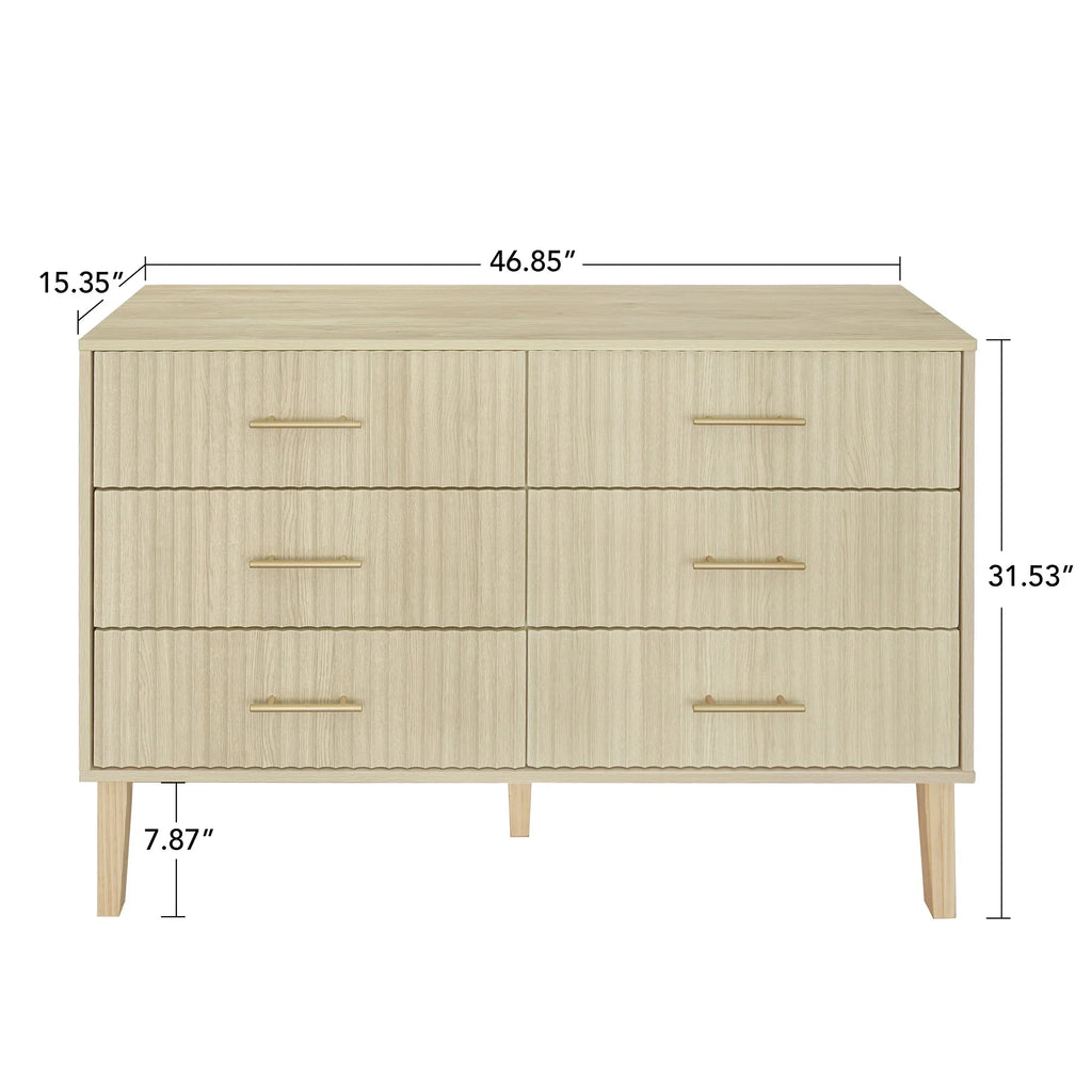 2026 NewFluted 6 Drawers Dresser, Wide Modern Chest of Drawers, 6 Drawer Double Dresser