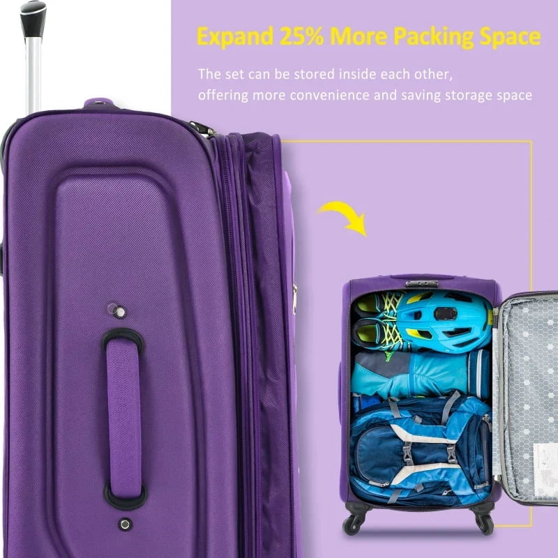 2026 NewSoftside Luggage Expandable 3 Piece Set Suitcase Upright Spinner Softshell Lightweight Luggage Travel Set