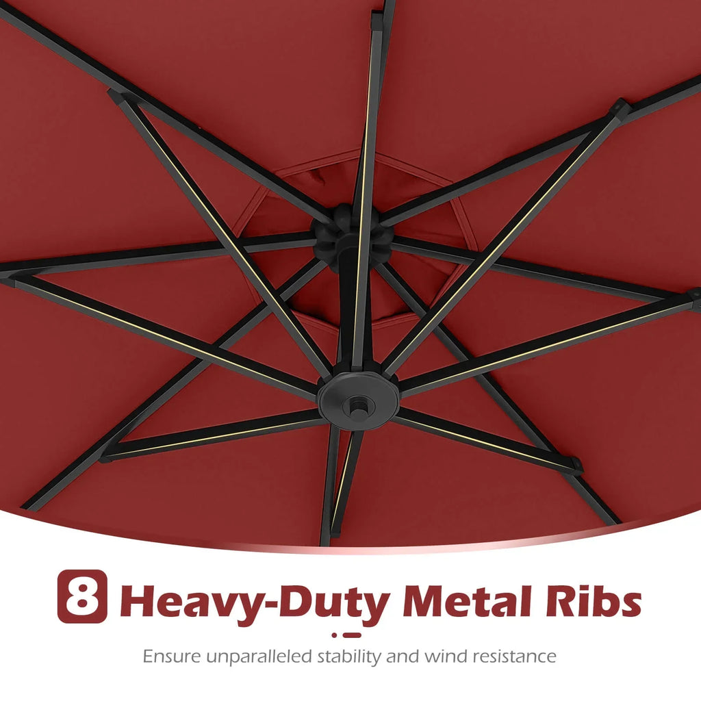 2026 NewCostway 10 FT Solar Offset Hanging Umbrella Patio Cantilever Umbrella with 32 LED Lights Brown