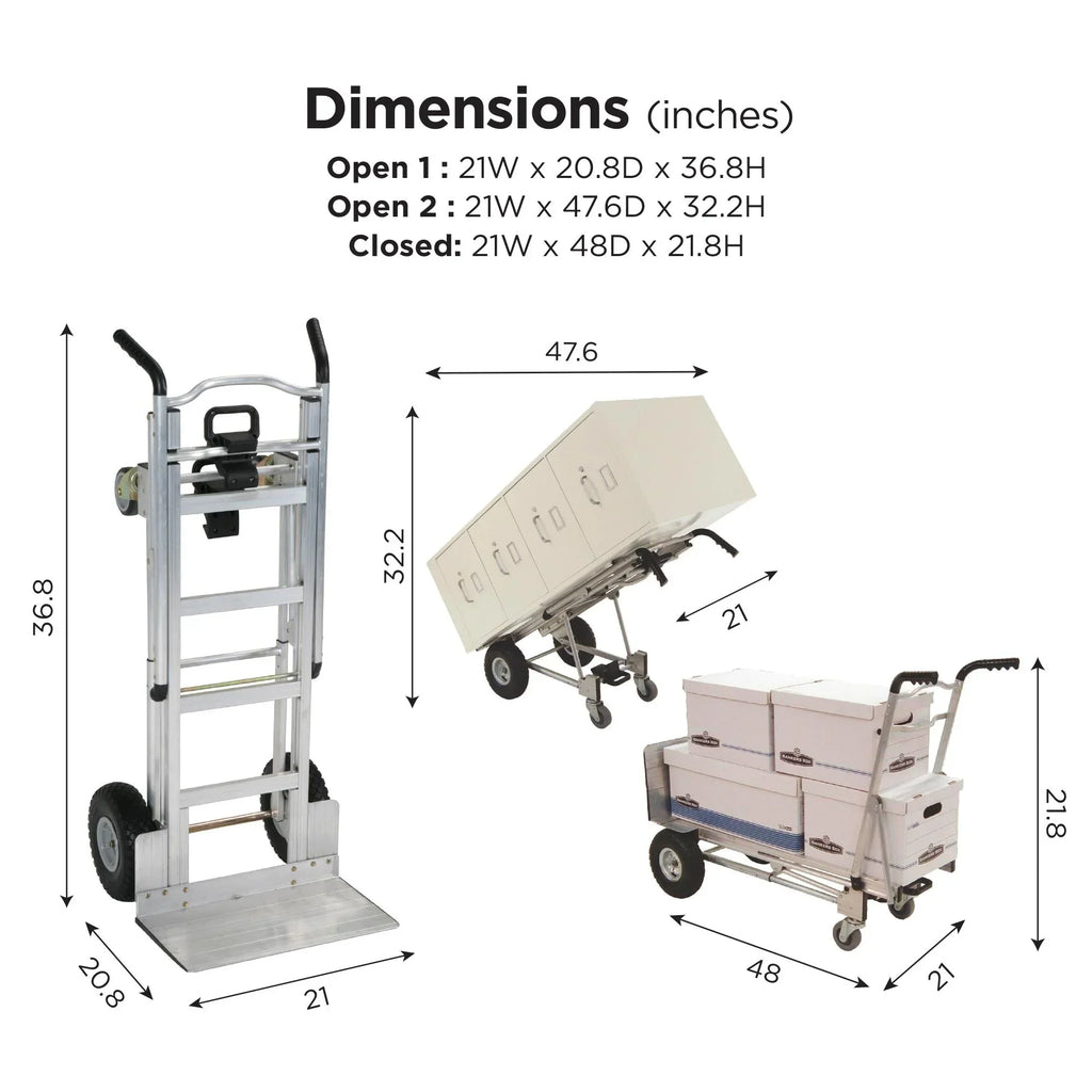2026 NewCosco 3-in-1 Assist Series Aluminum Hand Truck/Assisted Hand Truck/Cart w/ flat free wheels, Silver
