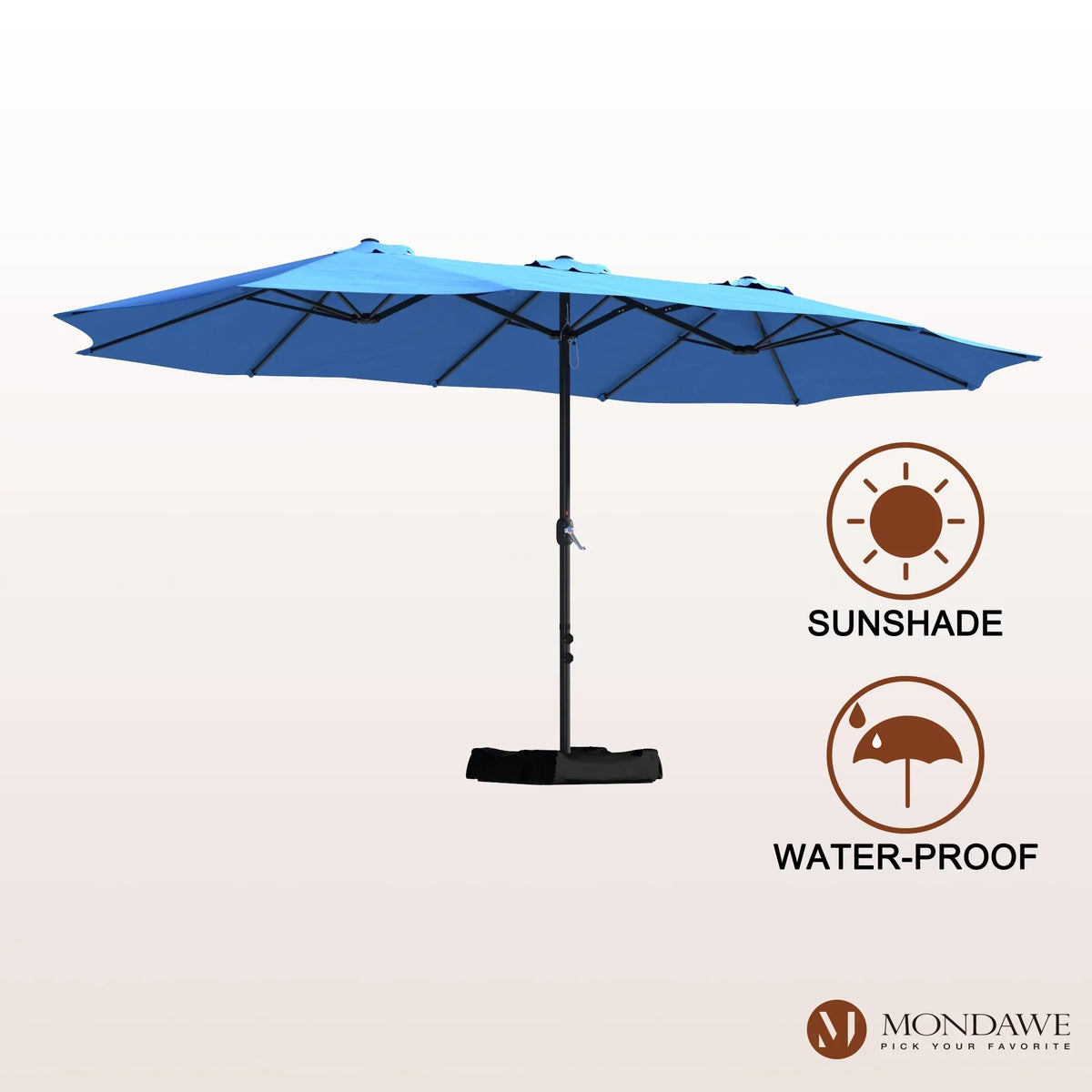 2026 NewMondawe 15ft Patio Umbrella Rectangular Outdoor Market Umbrella with Base and LED Lights Beige