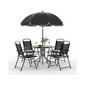 2026 New6 Pieces Outdoor Dining Set With Umbrella, Patio Table and 4 Folding Chairs With Umbrella, Garden Patio Furniture Set With Umbrellas, Tempered Glass Top Dining Table