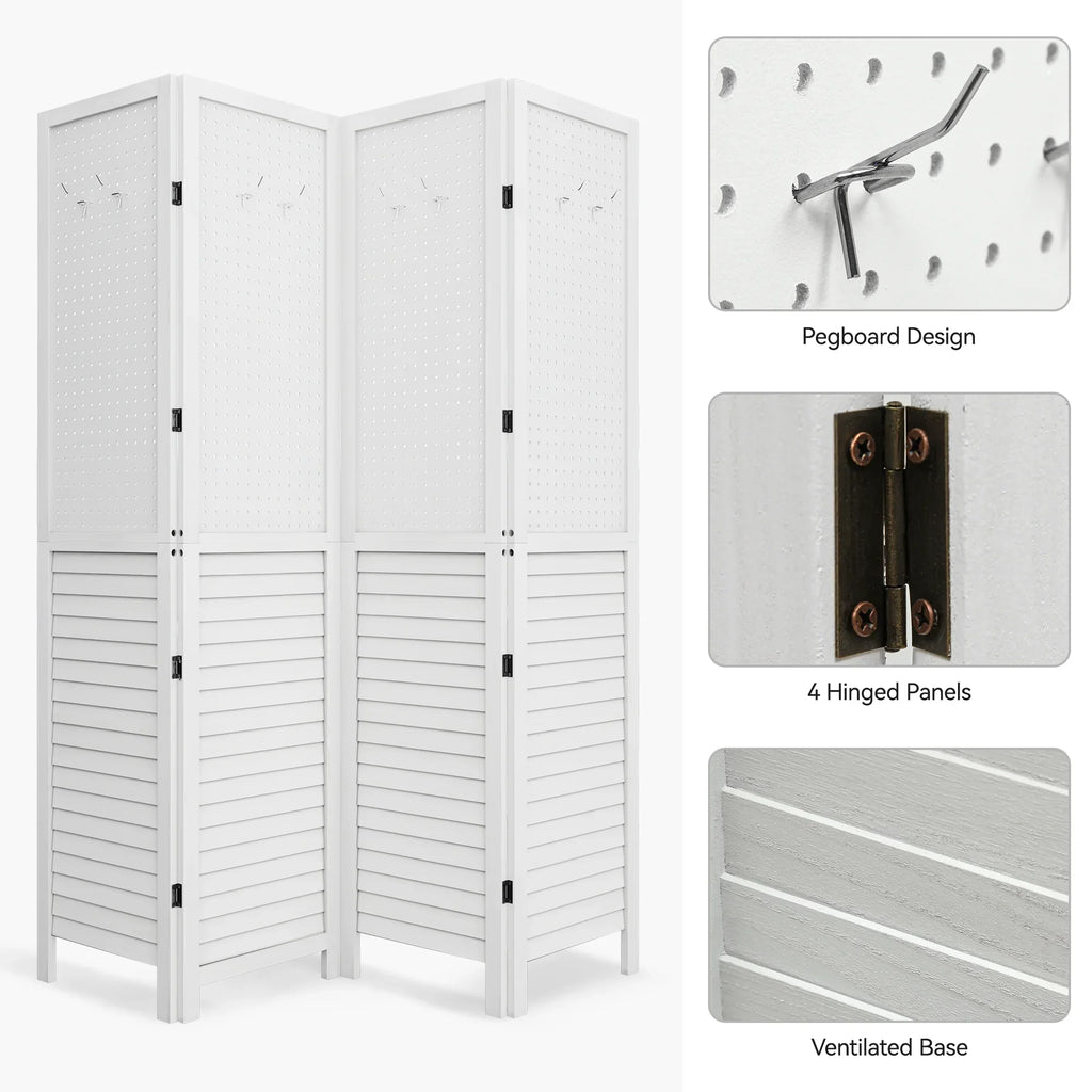 2026 NewDextrus Room Divider, 4 Panel Folding Privacy Screens with Pegboard Display, Freestanding Portable Privacy Screen Room Partition for Jewelry, Craft Show, Retail, Living Room, Bedroom