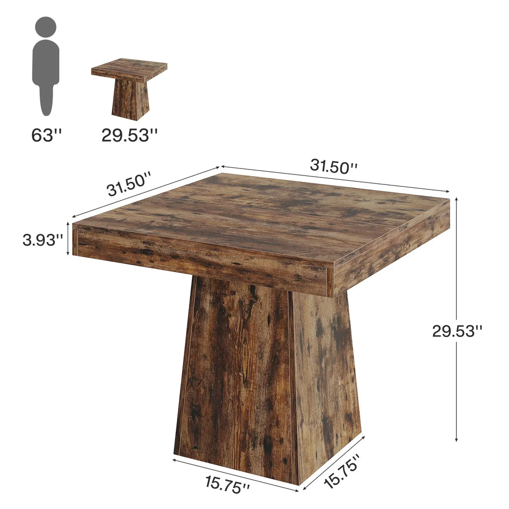 2026 NewTribesigns Square Dining Table for 4, 31.5-Inch Kitchen Table Small Dinner Table with Sturdy Pedestal Base, Farmhouse Dining Room Table for Home Dining Room, Living Room, Kitchen, Vintage Brown