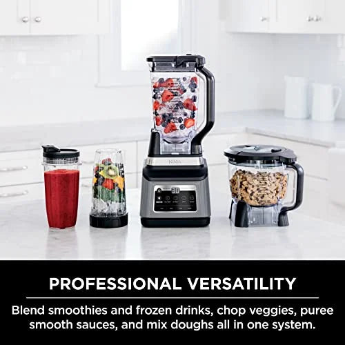 2026 NewNinja BN801 Professional Plus Kitchen System, 1400 WP, 5 Functions for Smoothies, Chopping, Dough & More with Auto IQ, 72-oz.* Blender Pitcher, 64-oz. Processor Bowl, (2) 24-oz. To-Go Cups, Grey