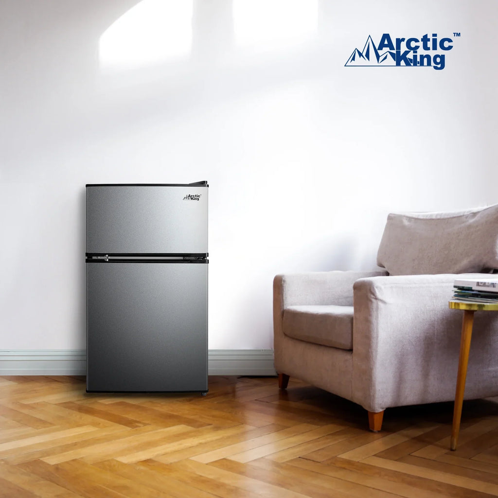 2026 NewArctic King 3.2 Cu ft Two Door Mini Fridge with Freezer, Stainless Steel, E-Star