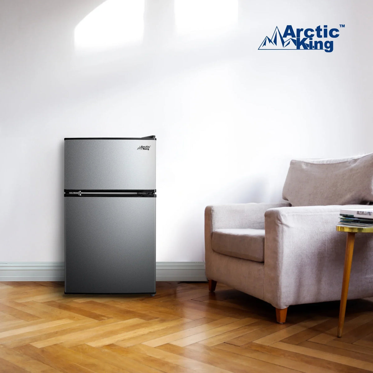 2026 NewArctic King 3.2 Cu ft Two Door Mini Fridge with Freezer, Stainless Steel, E-Star