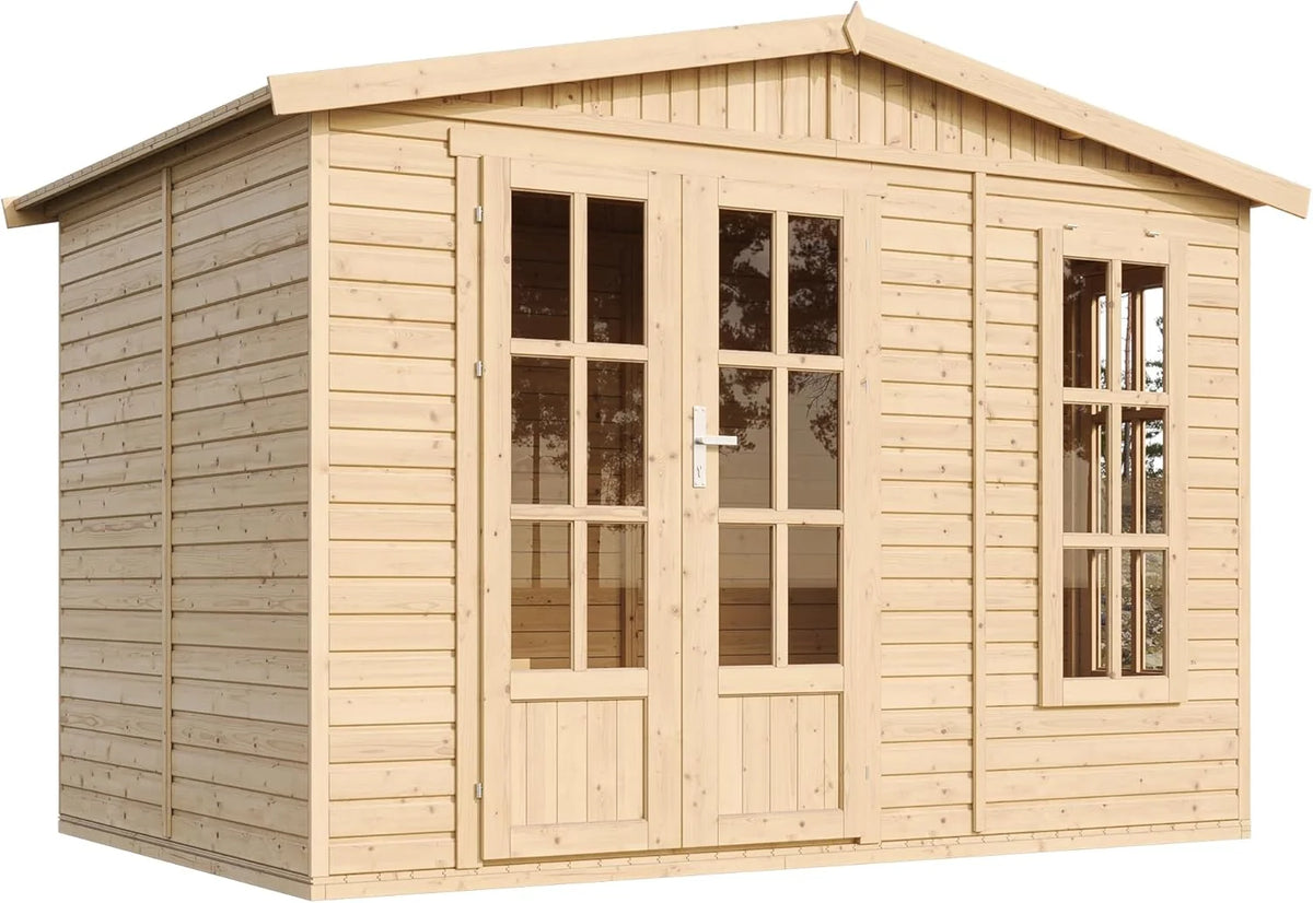 2026 TIMBELA Caseta de jardín de Madera de 6 m2 - Cobertizo Jardin Exterior con Suelo, Ventana, Puerta Doble - Cabaña de jardín para Trabajar en casa - con Tejas bituminosas Verde M334FB H334FBGREEN