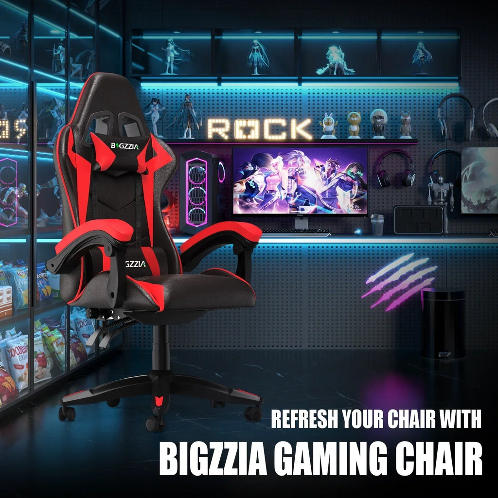 2026 NewBigzzia Gaming Chair Office Chair, Ergonomic Game Chair with Height Adjustable Headrest and Lumbar Support for Adults Teens, Black & White