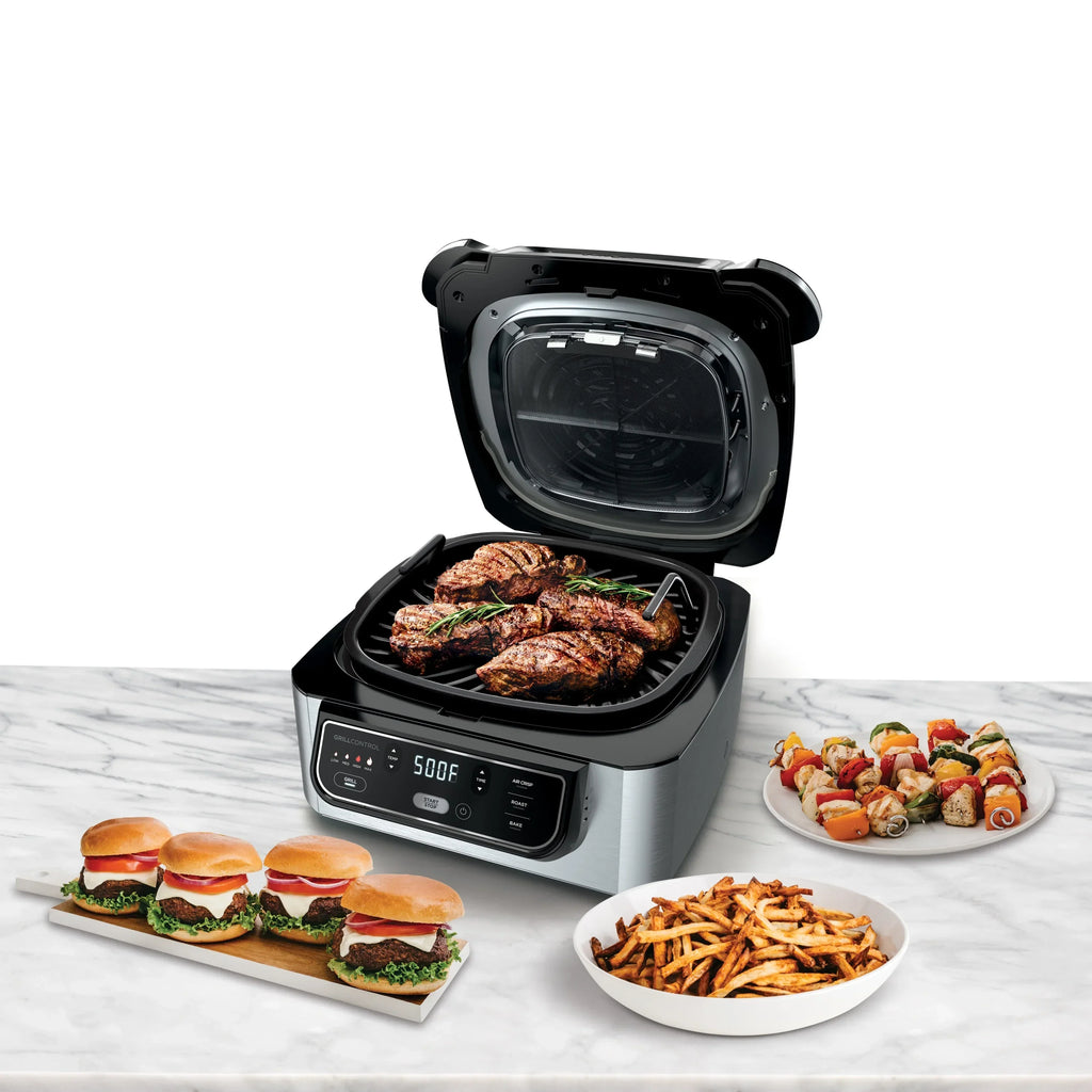 2026 NewNinja Foodi 4-in-1 Indoor Grill with 4-Qt Air Fryer, Roast, Bake, & Cyclonic Grilling Technology, Black/Stainless