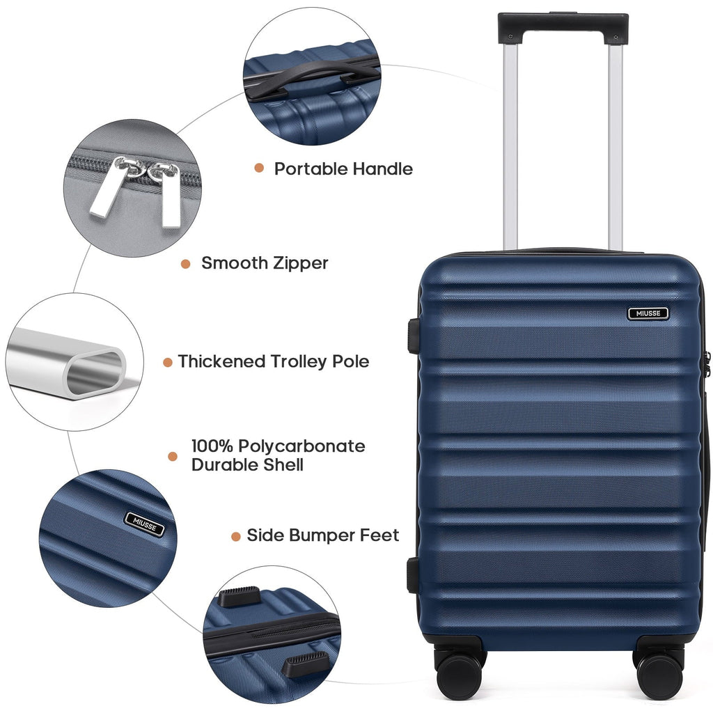 2026 NewMIUSSE Luggage Sets 3 Piece, 20 Inch Carry On Luggage with Wheels, 100% PC Hardshell Suitcase with TSA Lock, Carry On Suitcases Airline Approved With Travel Backpack for Men Women