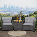 2026 NewGymax 3PCS Patio Rattan Sofa Set Outdoor Wicker Conversation Set Glass Tabletop w/ Grey Cushion