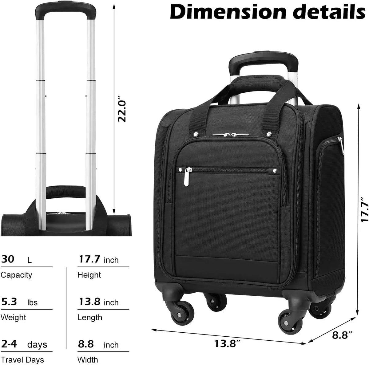 2026 NewUnderseat Carry On Luggage Softside Lightweight Rolling Travel Bag Spinner Suitcase
