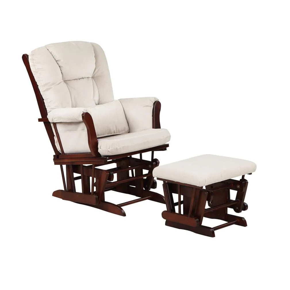 2026 NewAFG Alice Glider and Ottoman with Pillow. Espresso Finish with Beige Cushions