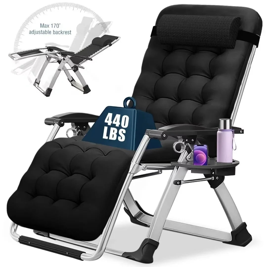 2026 NewNAIZEA 2 Pack Zero Gravity Chair, Foldable Portable Lawn Recliner with Cushion, Headrest, Cup Holder, Black