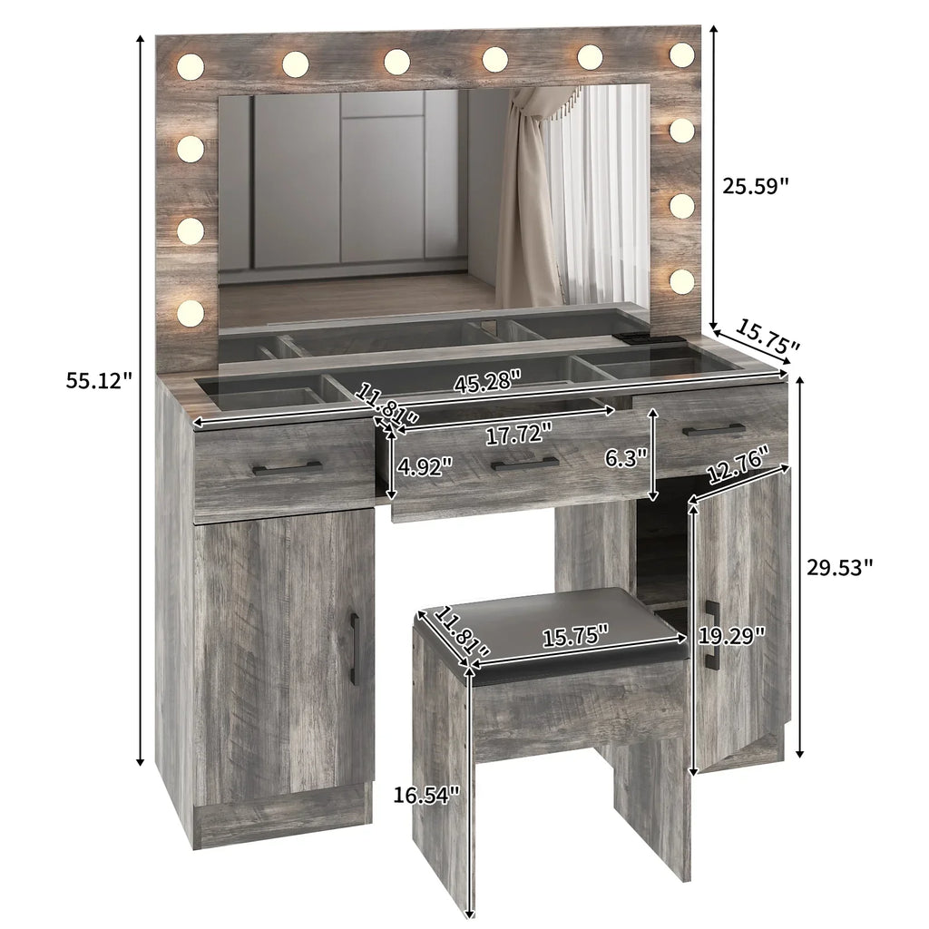 2026 NewKtaxon Large Makeup Vanity, Vanity Table Set w/ Visible Glass Top w/ Charging Station, White