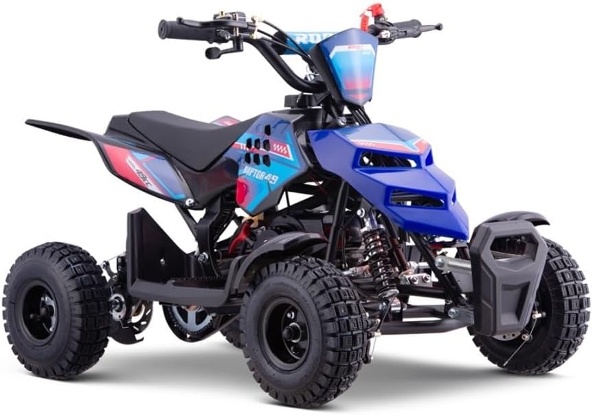 2026 Miniquad Infantil Gasolina Raptor-R4 49cc (Gasolina Mezcla), Azul, niños de 4 a 10 años
