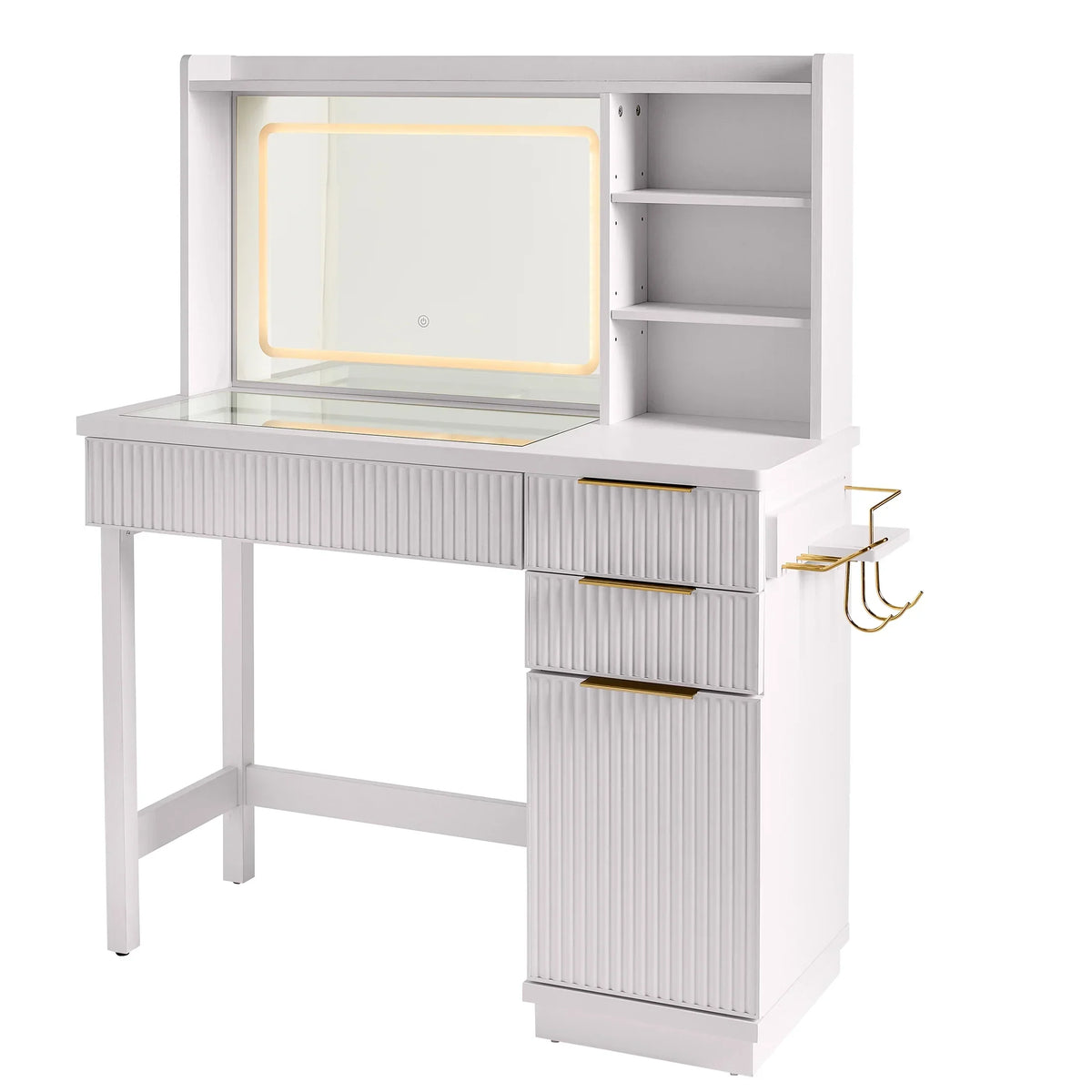 2026 NewBetter Homes & Gardens Lillian Vanity Desk with LED Lighted Mirror, White Finish