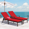 2026 NewCostway 2PCS Patio Rattan Lounge Chair Chaise Recliner Back Adjustable Cushioned Red