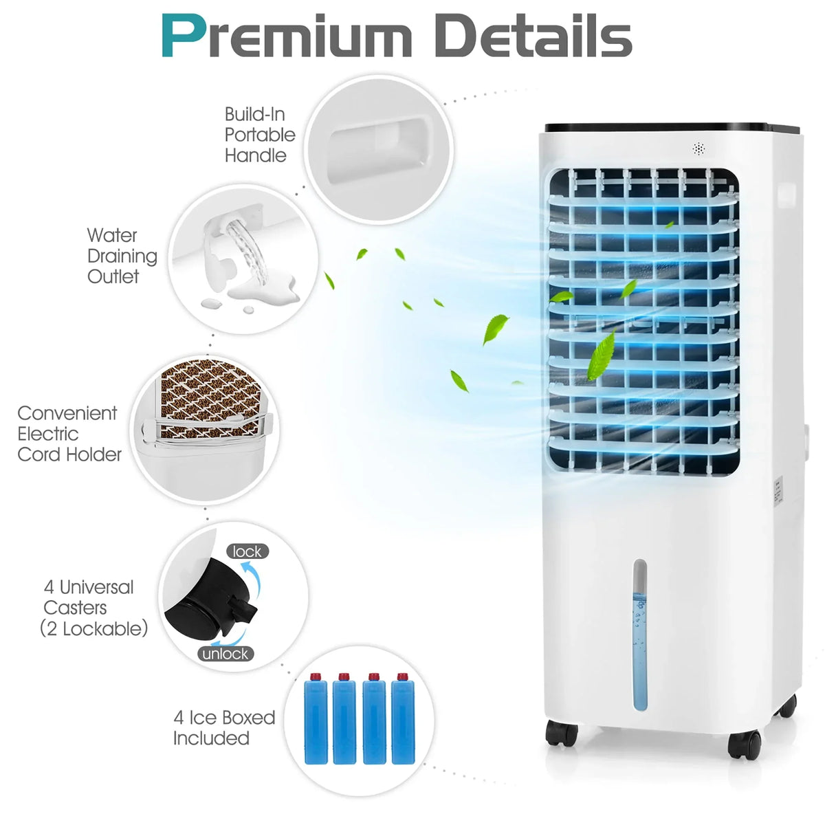 2026 NewCostway 4-in-1 Portable Evaporative Air Cooler 12L Water Tank 4 Ice Boxes