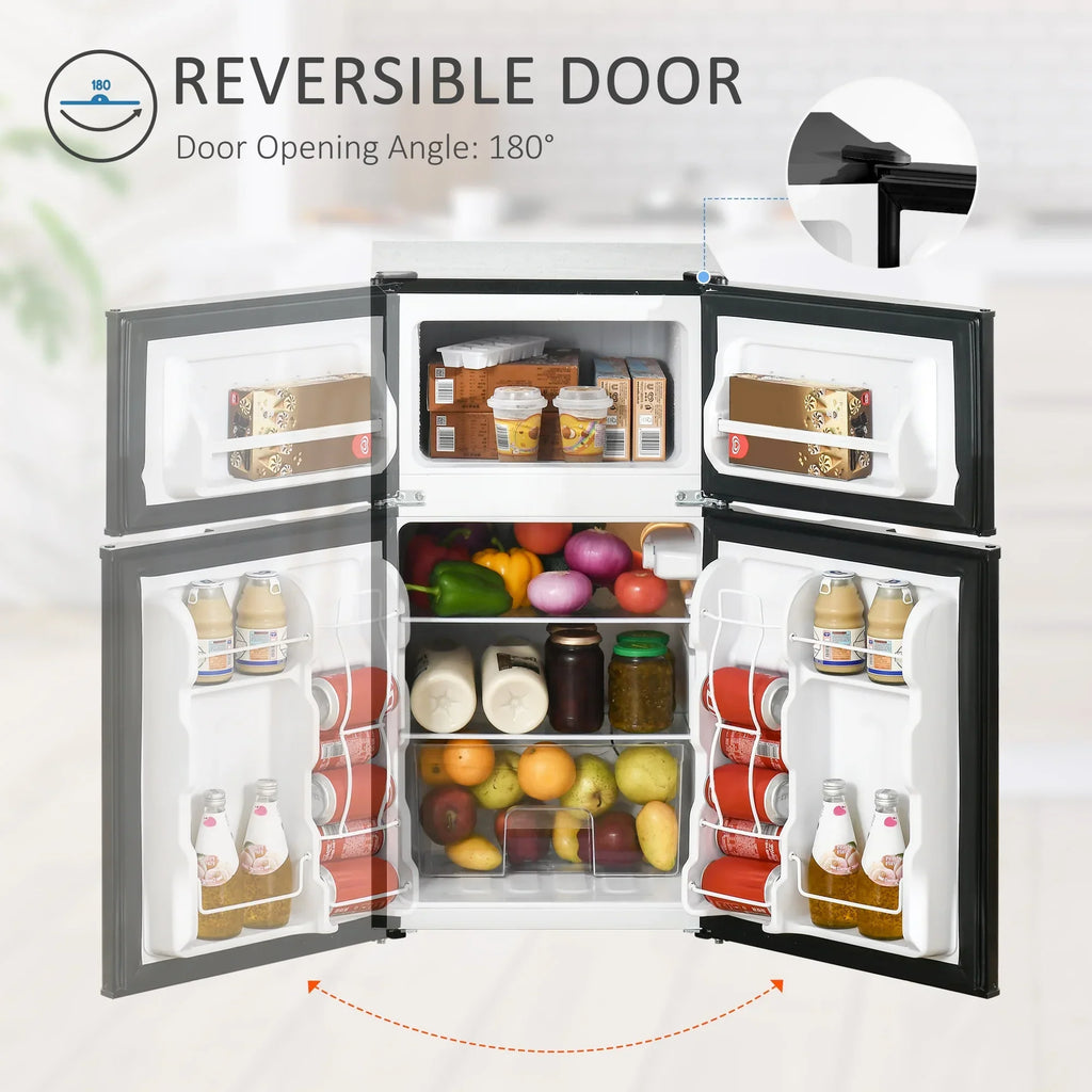 2026 New3.2 Cu.Ft Mini Fridge with Freezer, Double Door Compact Refrigerator with Adjustable Thermostat, Shelf and Reversible Door for Bedroom, Dorm, Home Office, Energy Efficient, Black
