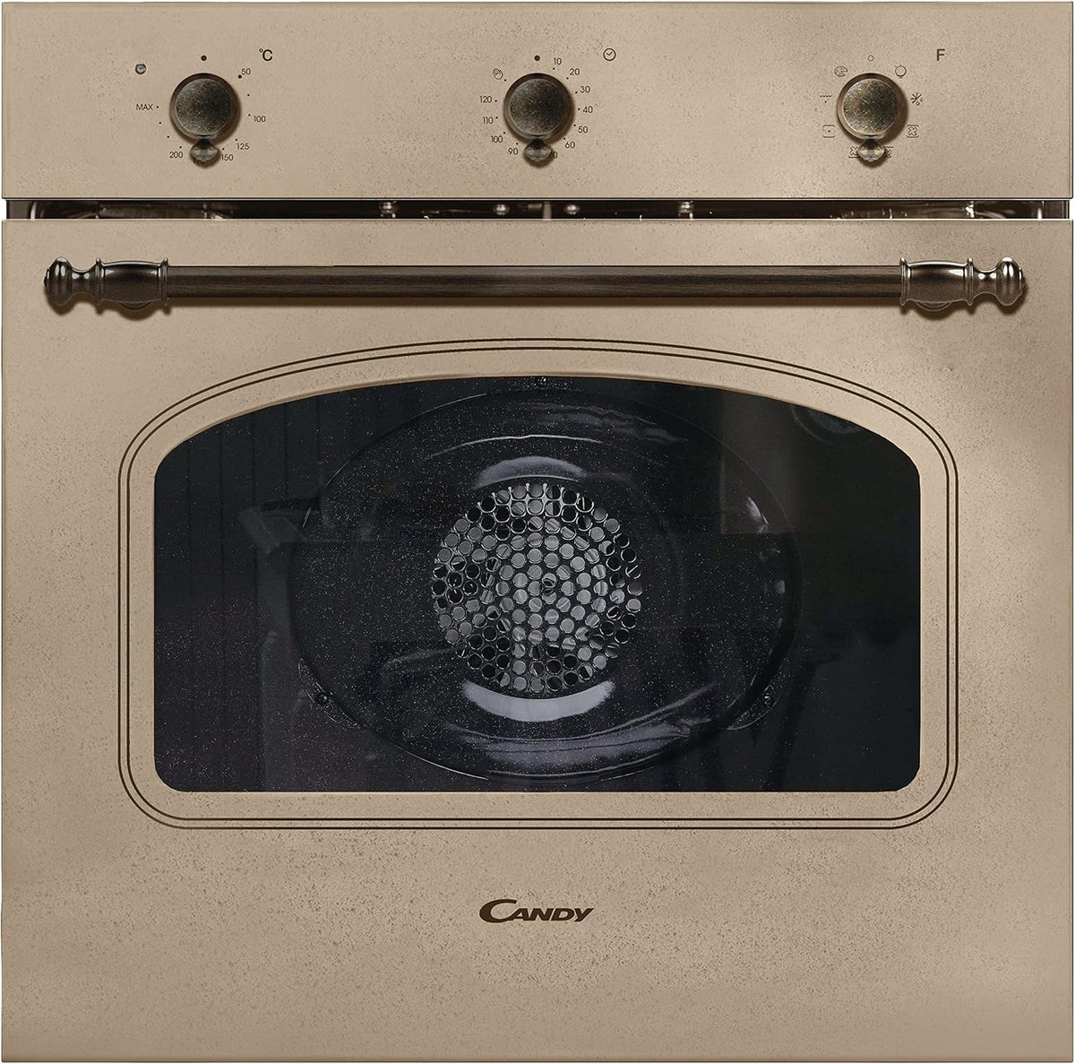 2026 Candy FCC603NAV - Horno eléctrico empotrable, ventilado, capacidad 65 litros, multifunción y función pizza, 8 programas, 56,8 x 59,5 x 59,5 cm, estilo rústico, avena, clase A