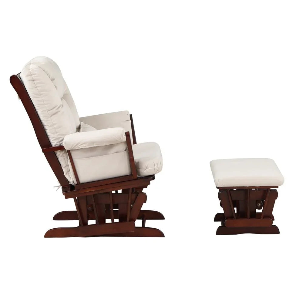 2026 NewAFG Alice Glider and Ottoman with Pillow. Espresso Finish with Beige Cushions
