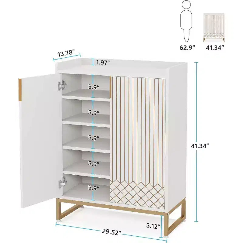 2026 Zapatero de madera de 5 niveles con puertas, capacidad para 25 pares, blanco