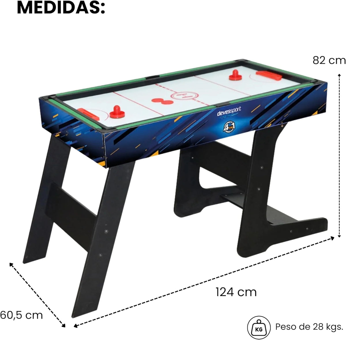 2026 DEVESSPORT Multijuego plegable 4 en 1 Sport Arena | Futbolín, billar, hockey de aire y tenis de mesa | Accesorios incluidos