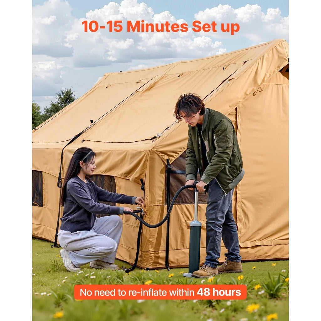 2026 NewKFFKFF Inflatable Camping Tent for 8-12 Person, 15.75 x 11.81 x 7.22 Ft Glamping Blow up Tent with Hand Pump, Waterproof Air Tent, All-Weather Camping Shelter with Dual Sunroofs, Stove Jack