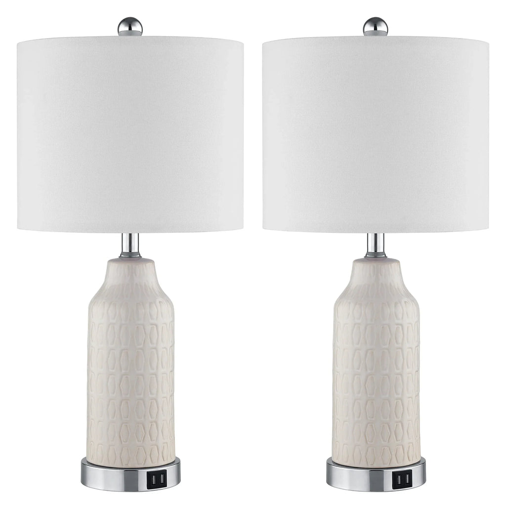 2026 NewCinkeda Table Lamp Set of 2 for Living Room Bedroom with USB Ports AC Outlet 3 Way Dimmable Touch Nightlight Farmhouse White Floral Nightstand Bedside Lamps