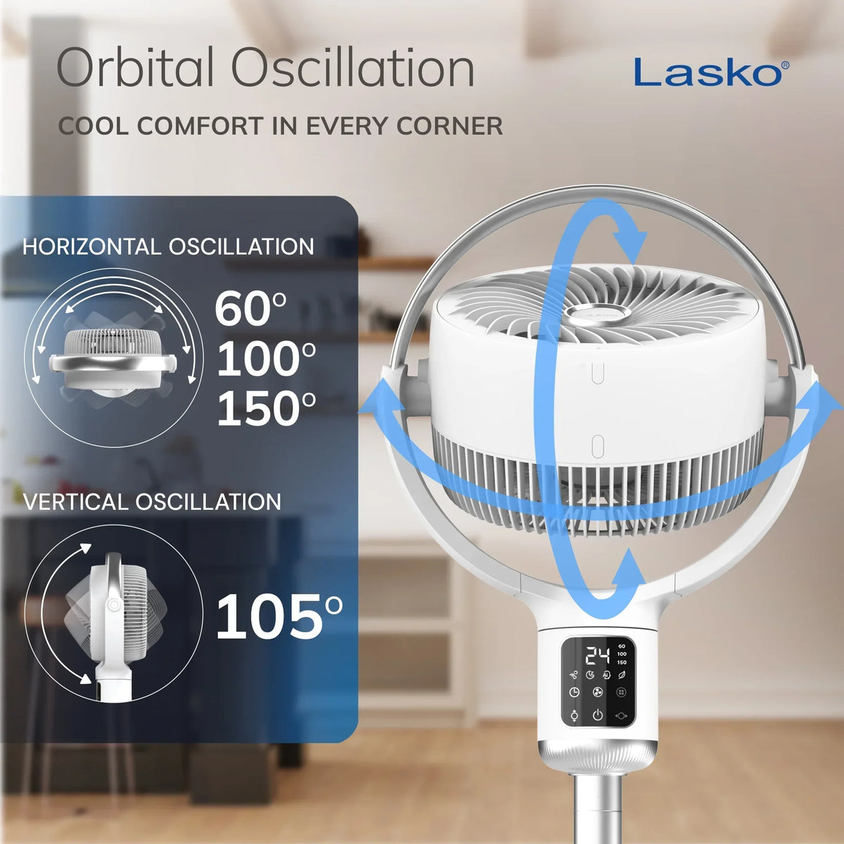 2026 NewLasko Whirlwind 7" 24-Speed Orbital Motion 25ft/s Airflow Remote Control Pedestal Fan, APDC301