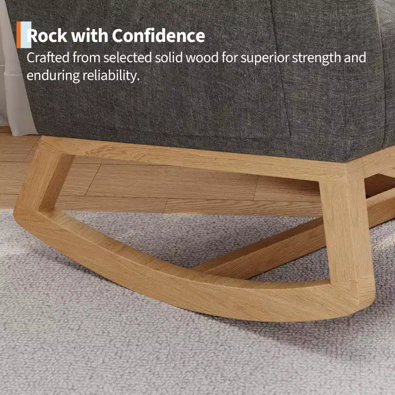 2026 Sillón mecedora deslizante tapizado con bolsillo lateral, estructura de madera, 1 plaza
