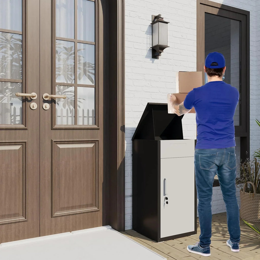 2026 NewAECOJOY Package Delivery Boxes for Outside Parcel Drop Box Outdoor Storage Box Wall Mounted Express Mail Package Delivery Box 17" x 16" x 38.3" Black