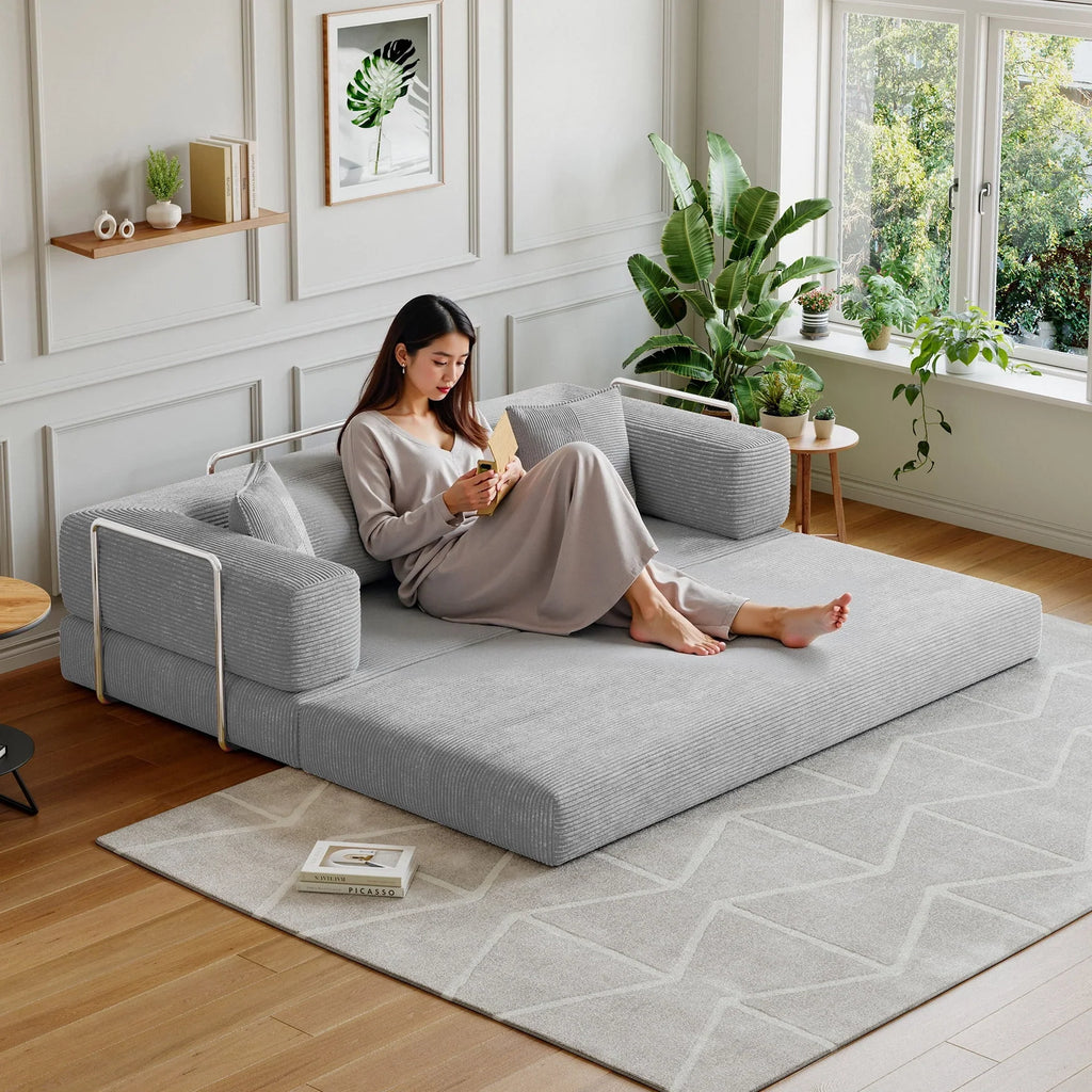 2026 NewConvertible Sleeper Sofa Bed,Compressed Floor Boneless Couch,Modular Modern Corduroy Sofa for Living Room Bedroom -with Fixed-Shape Frame and Support Armrest,Easy Assembly(Green)