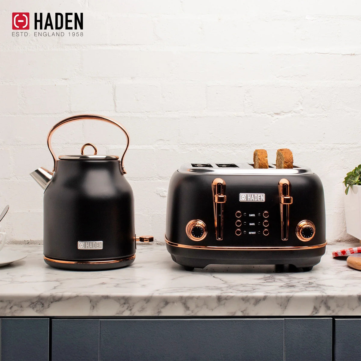 2026 NewHaden Heritage 1500 1.7 Electric Kettle, Matte Black Finish with Copper Accents