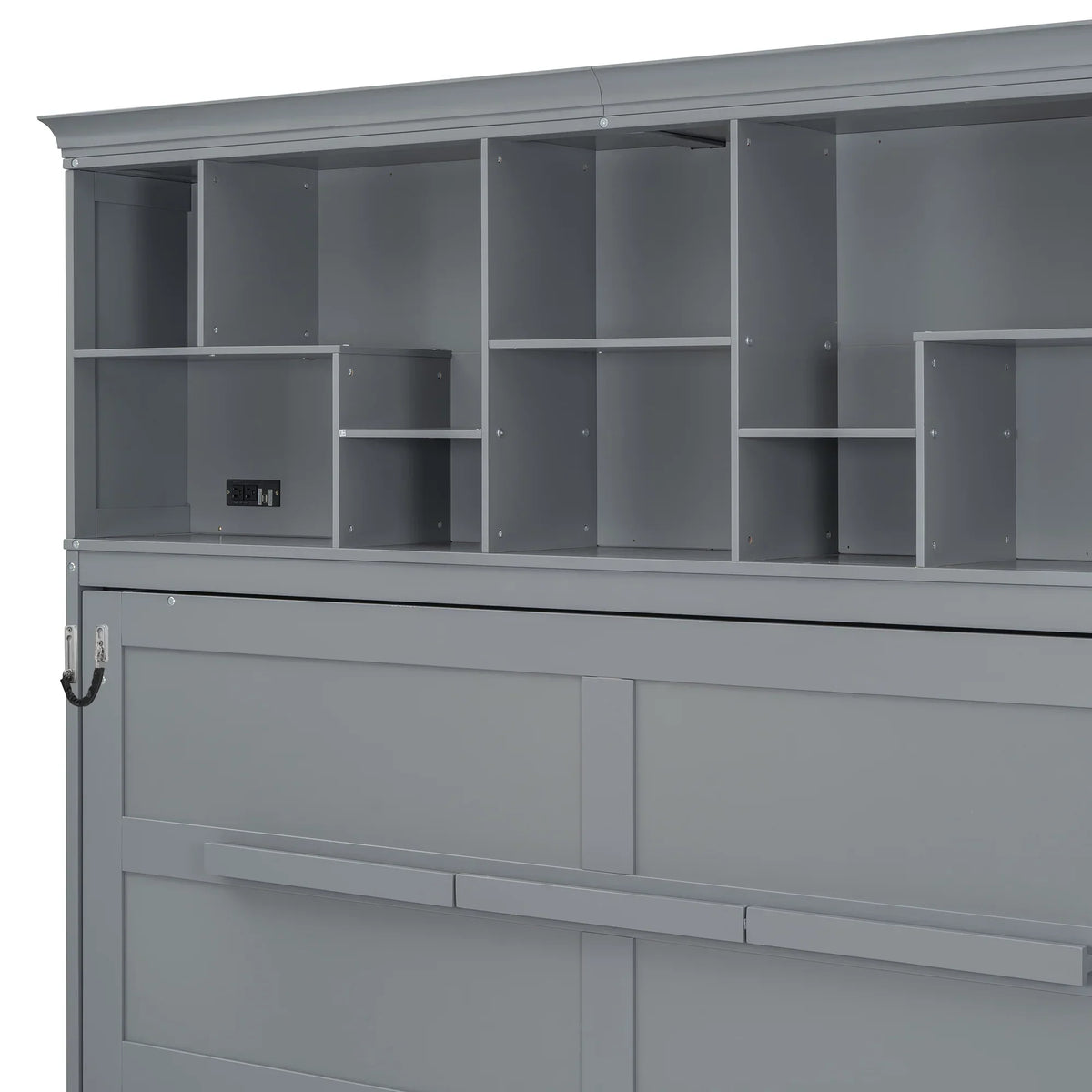 2026 NewQueen Size Murphy Bed Wall Bed with Top Shelves & USB Charging, Space-Saving Cabinet Bed with Flexible Slats, Gray Modern Foldable Bed