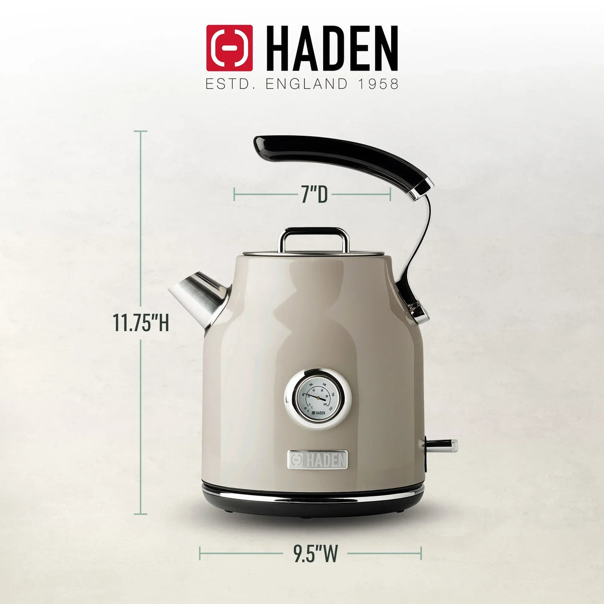 2026 NewHaden Dorset 1.7 Liter Electric Water Kettle with Base, Putty & Chrome