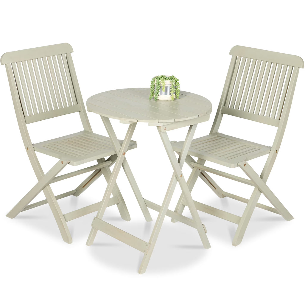 2026 NewBest Choice Products 3-Piece Acacia Wood Bistro Set, Folding Patio Furniture w/ 2 Chairs, Table - Natural