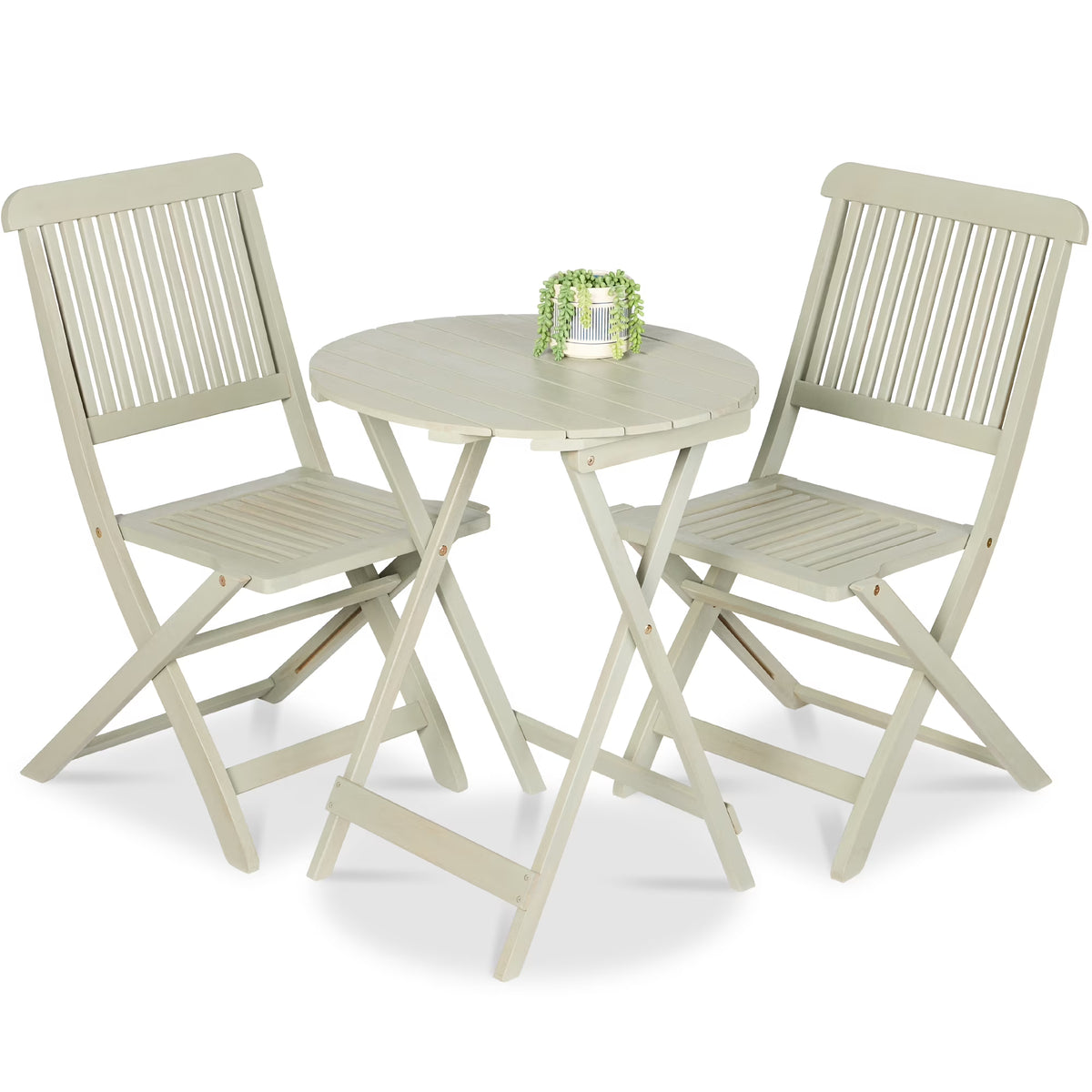 2026 NewBest Choice Products 3-Piece Acacia Wood Bistro Set, Folding Patio Furniture w/ 2 Chairs, Table - Natural