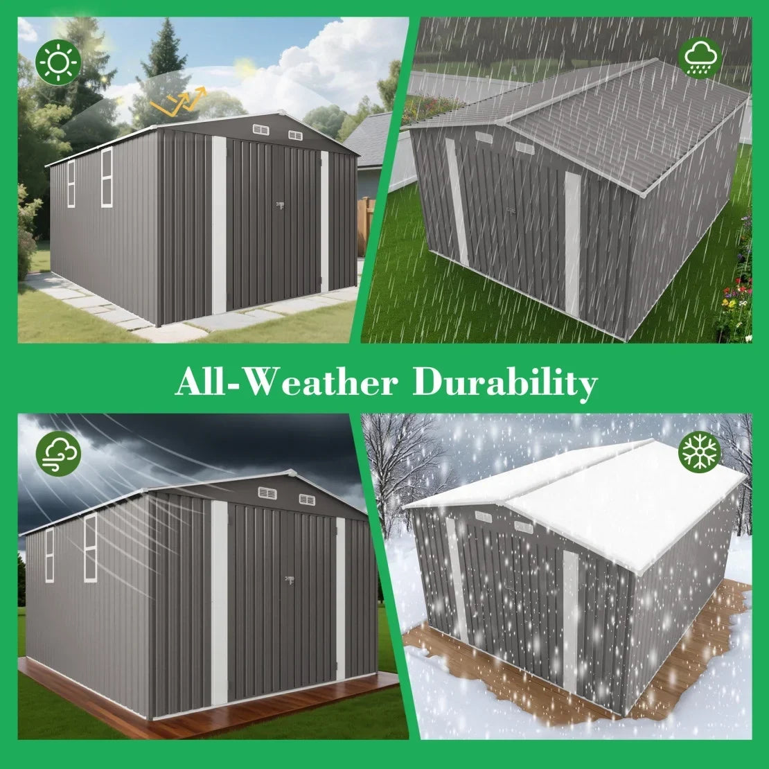 2026 New10 x 8 FT Outdoor Storage Shed, Large Metal Storage Shed, Lockable Door and Air Vent, Clear Window Garden Tool Shed for Bicycles, Tools, Lawnmowers, Backyards, Patios, Lawns - Gray