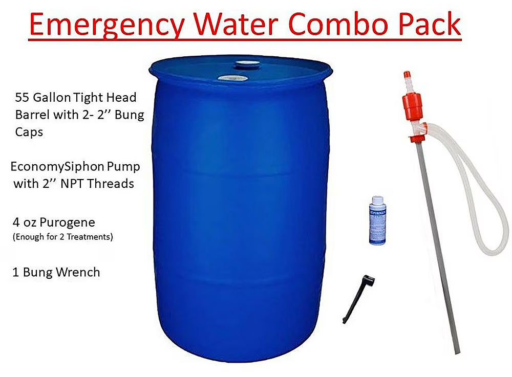 2026 New55 Gallon Emergency Water Storage Barrel Combo Pack