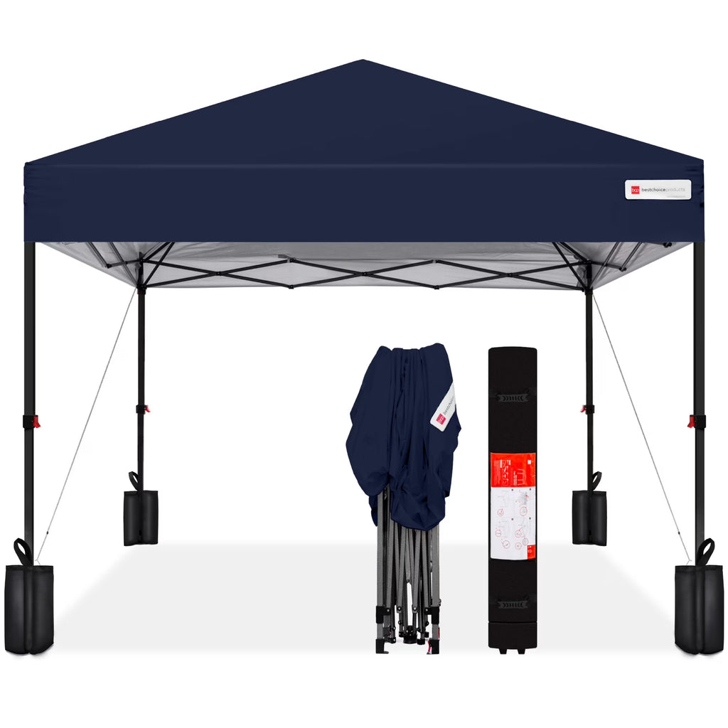 2026 NewBest Choice Products 12x12ft Easy Setup Pop Up Canopy w/ 1-Button Setup, Wheeled Case, 4 Weight Bags - Navy Blue