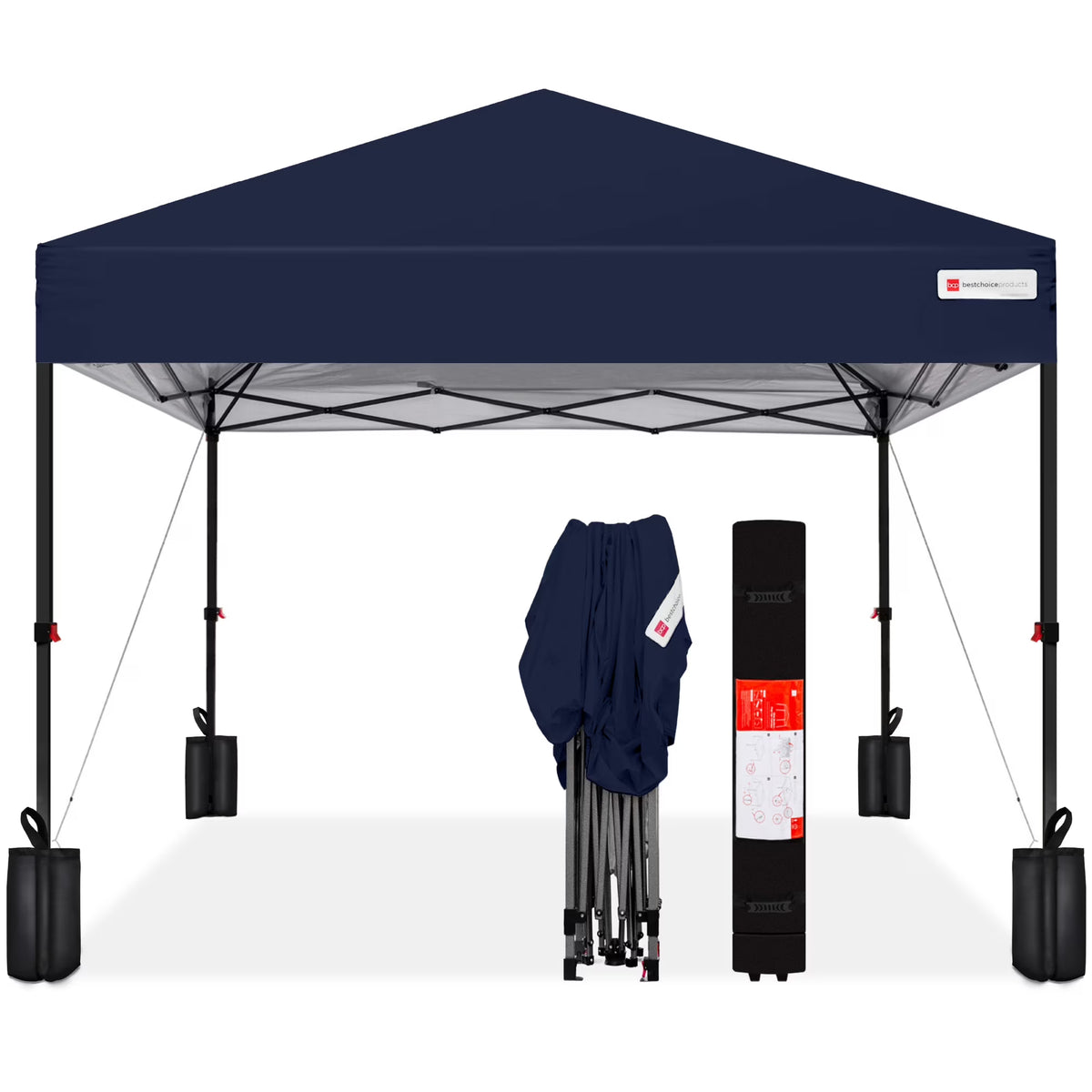 2026 NewBest Choice Products 12x12ft Easy Setup Pop Up Canopy w/ 1-Button Setup, Wheeled Case, 4 Weight Bags - Navy Blue