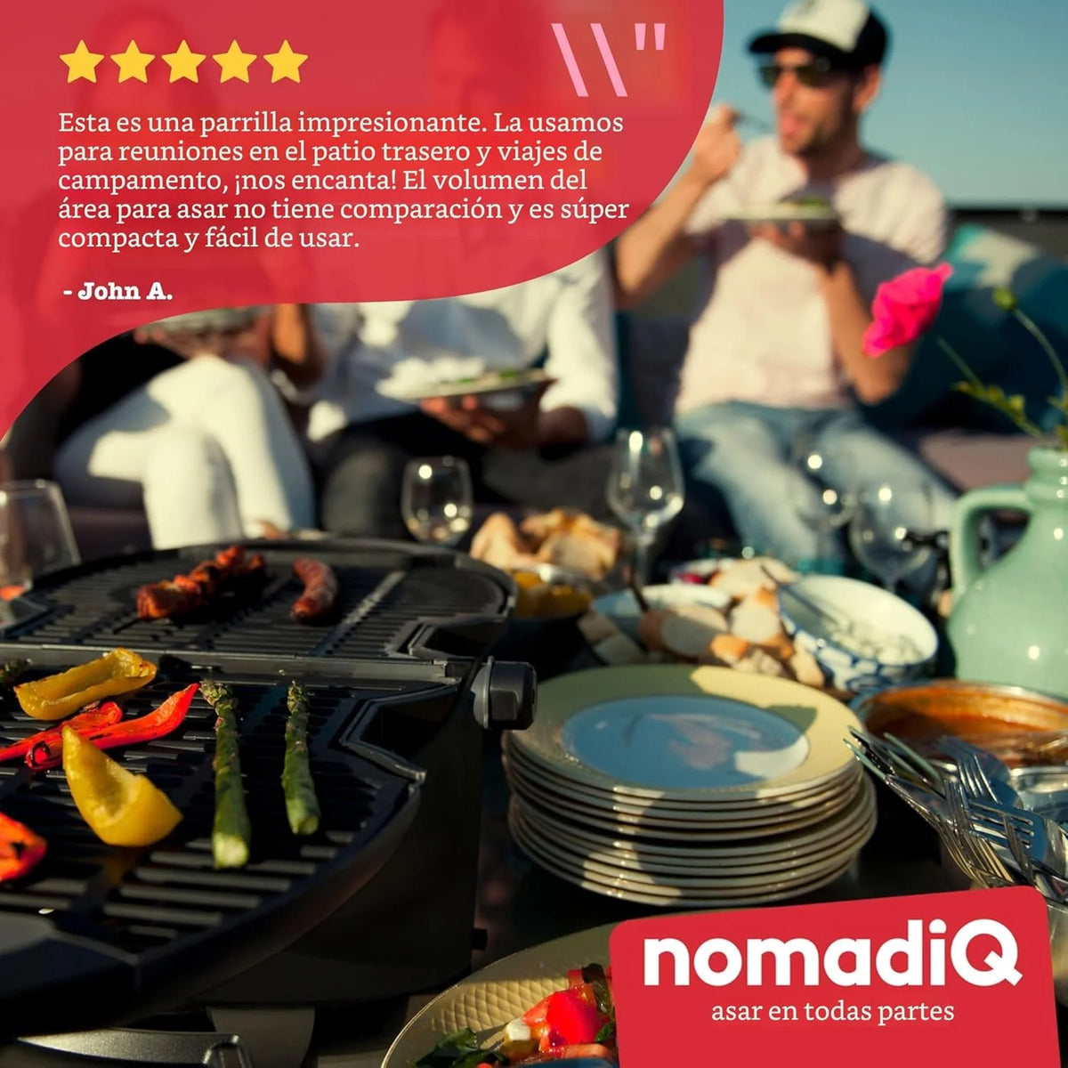 2026 NOMADIQ Parrilla portátil de gas propano | Pequeña, pequeña y ligera barbacoa de mesa | Perfecta para camping, portón trasero, cocina al aire libre, RV, barcos, viajes (parrilla)