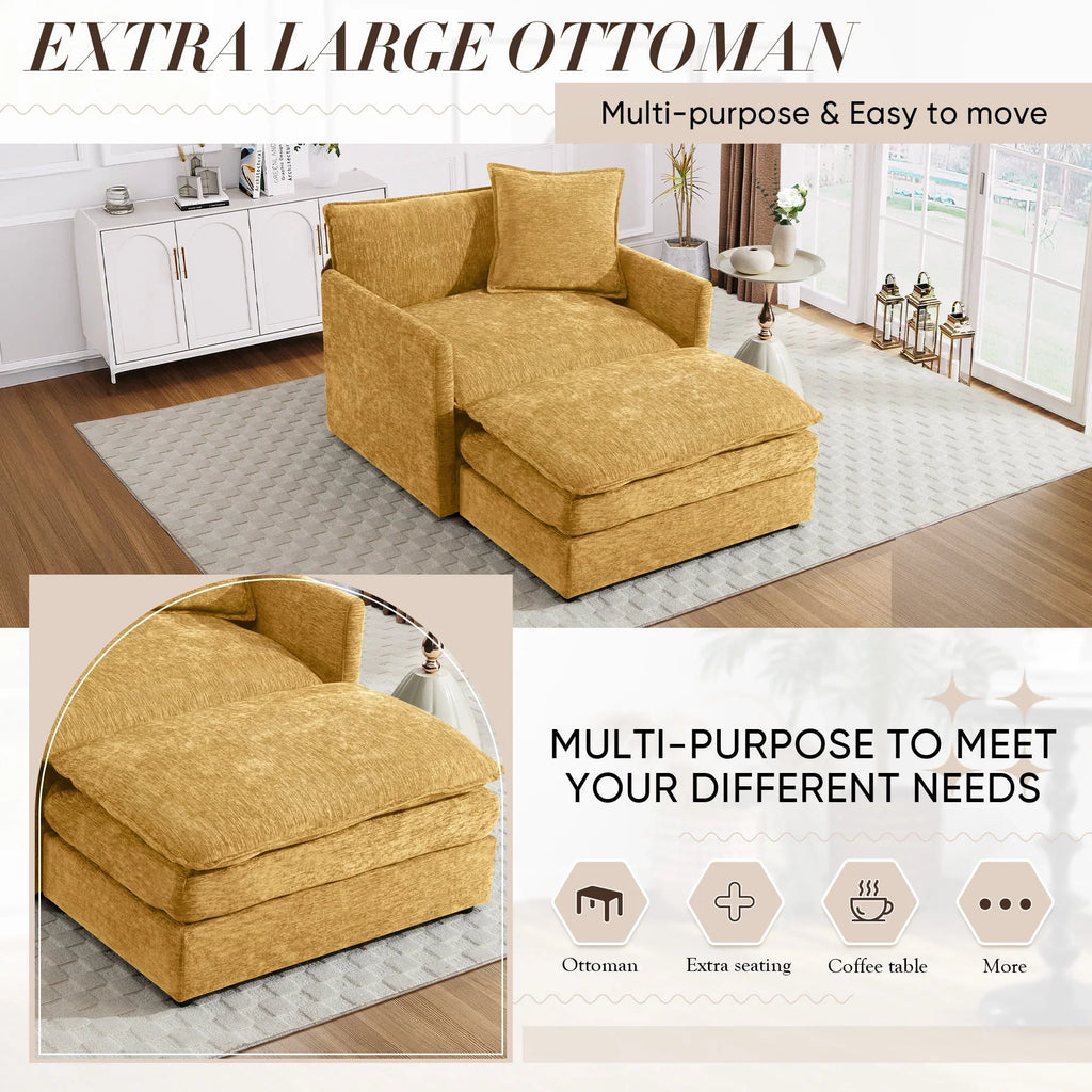 2026 NewMuumblus Oversized Lounge Chair with Ottoman, Cloud Accent Armchair for Living Room, Beige Chenille