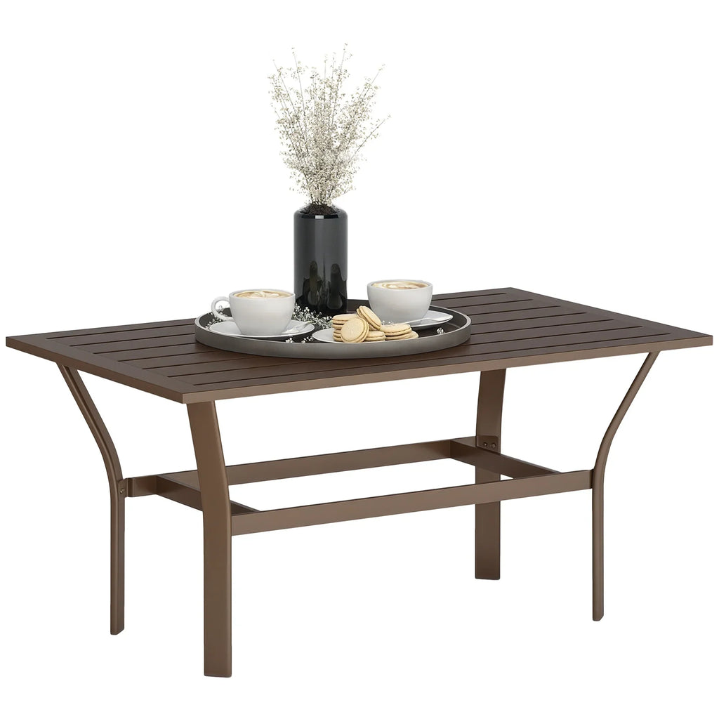 2026 NewOutsunny Outdoor Coffee Table, All-Weather Rectangle Patio Coffee Table with Slatted Tabletop for Outside, Patio, Brown