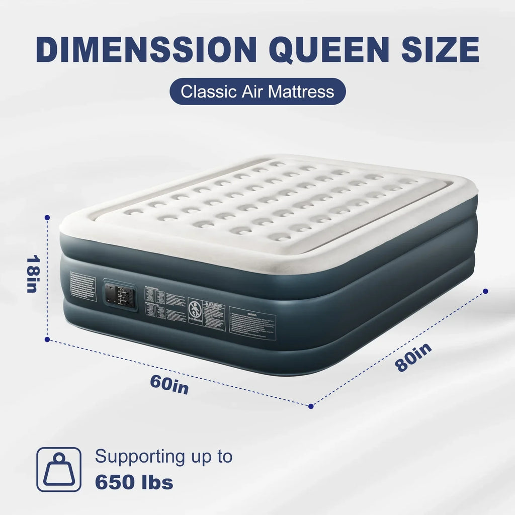 2026 NewZimtown 18" Twin Air Mattress with Two Chamber, Elevated Inflatable Bed with Built-in Pump, Protable Airbed for Outdoor Indoor Camping, Gray & White